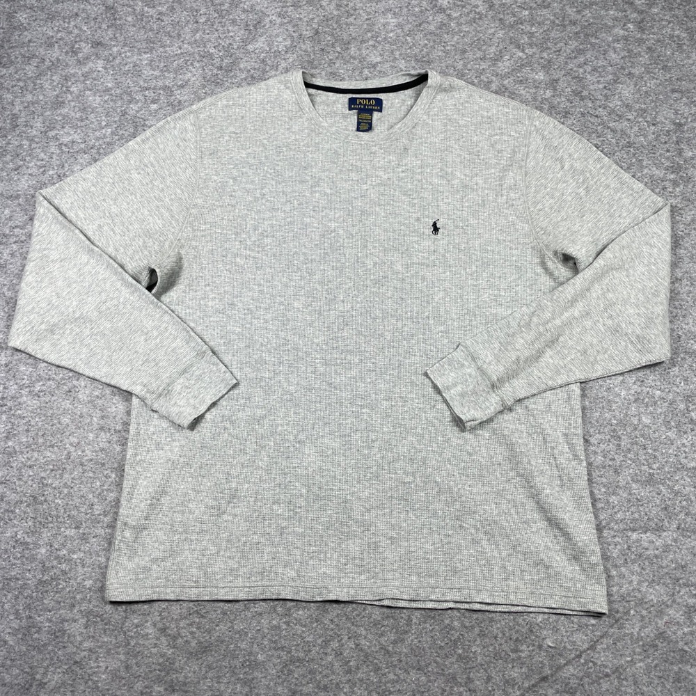 Polo Ralph Lauren Thermal Sleepwear Shirt Mens 2XL Grey Waffle Knit Long Sleeve
